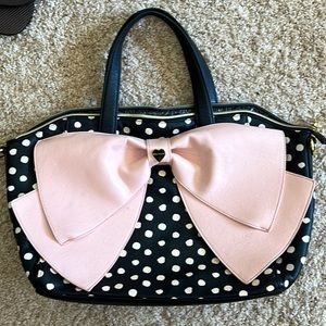 Cute Betsey Johnson bag black with polka dots and light pink bow